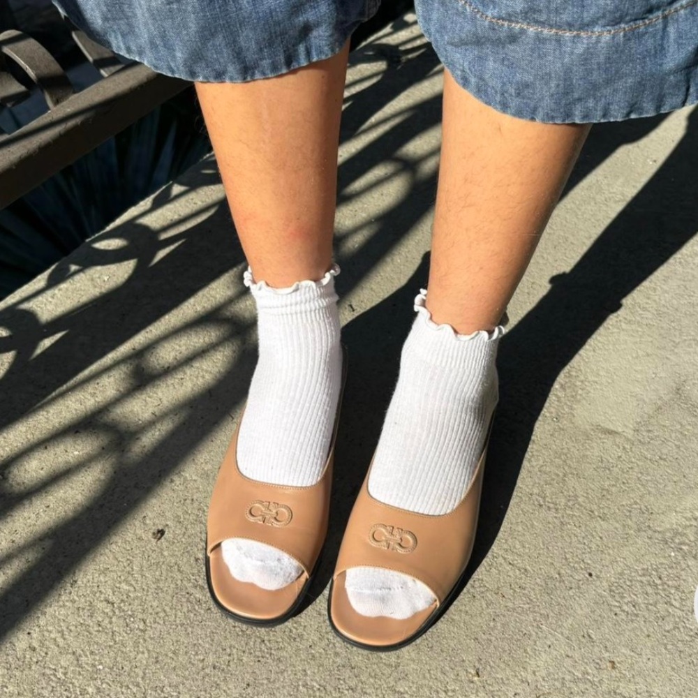 Salvatore Ferragamo leather slip on open toe  sandal.